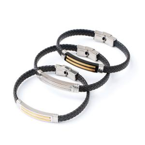 Quality Leather rope bracelet trendy retro leather woven stainless steel men's bracelet fashionable wholesale