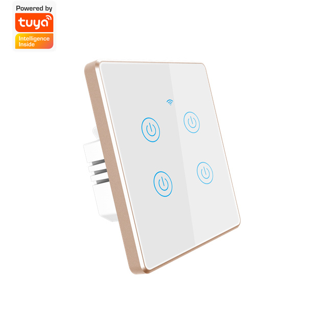 EU/US Standard Metal Bezel 4 Gang Household Switch Remote Smart Wall Light Switch Timer&Voice Control Support