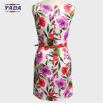 Elegant fashion neck floral printed bodycon shirt dresses classic casual ladies