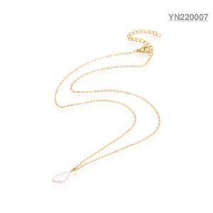Quality Baroque Shaped Pearl Pendant Necklace 40CM Gold Stainless Steel Necklaces wholesale