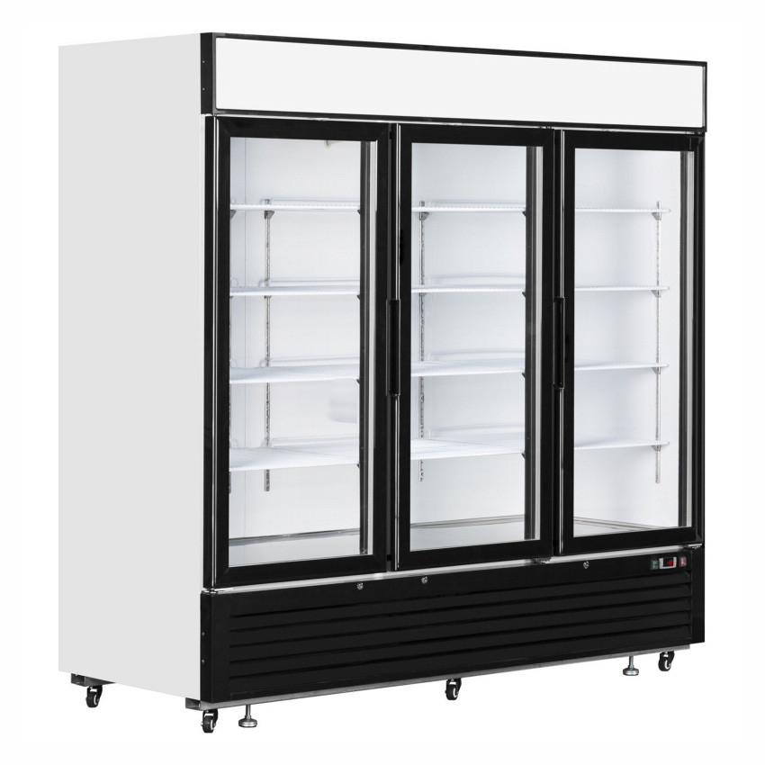 High Efficiency Upright Glass Door Freezer Long Handle Showcase Refrigeration Display Case