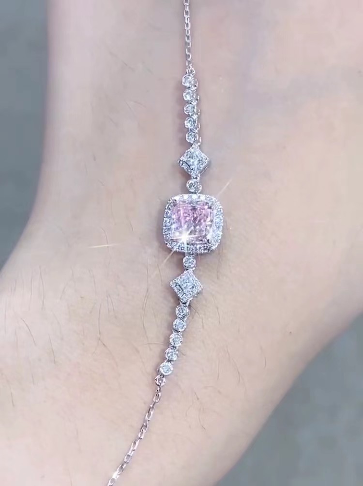 Cushion Cut Lab Created Diamond Bracelet Pink Fancy Diamond Color 1.52ct