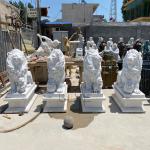 White Marble Lion Sculpture Outdoor Natural Stone Garden Animals Statue Hand