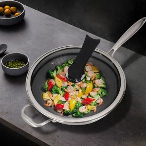 Quality Factory Wholesale PFOA Free Non Stick Works 18/8 Stainless Steel Wok Pan with Glass Cover wholesale