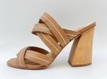 Tan Ankle Strap Womens Dress Shoes 3 Inch Chunky Heel Open Toe Sandals SGS