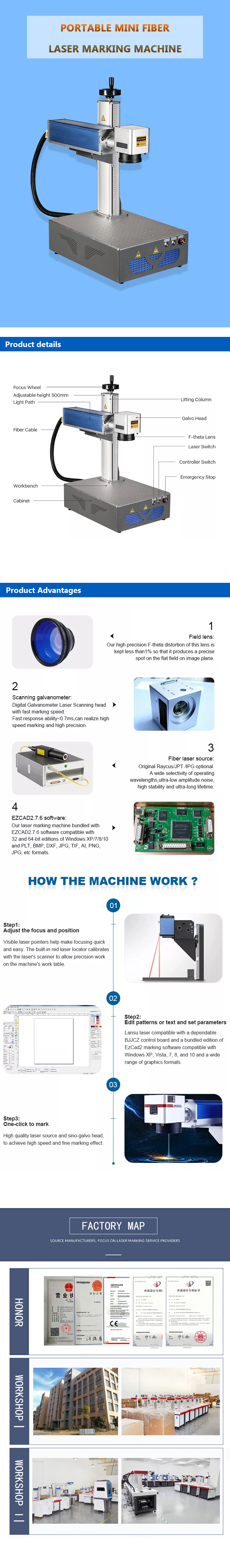 10w 20w 30w 50w Portable Fiber Laser Marking Machine Color Engraver for Metal Pulsed Operation Pulsed Mode of Operation