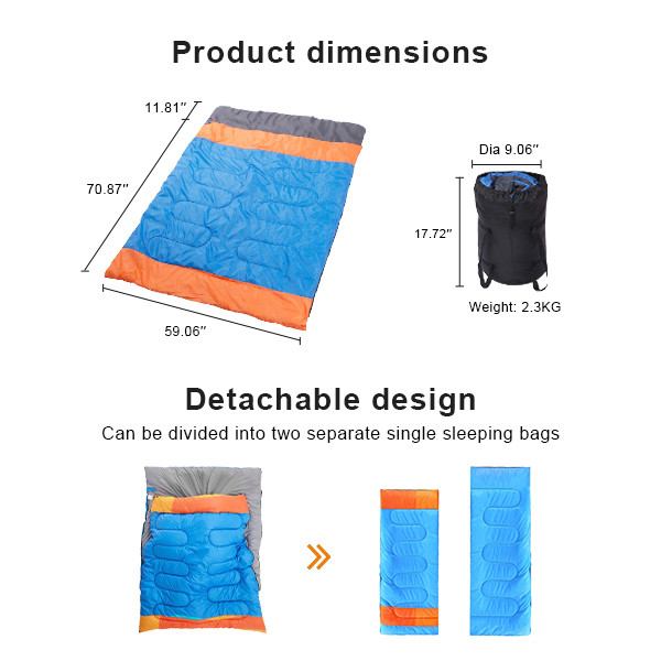 Queen Size Camping Sleeping Bags Waterproof 2 Person Double Sleeping Bag For Adults