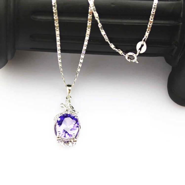 Sterling Silver Jewelry 9x11mm Oval Amethyst Cubic Zircoina Pneant (PSJ0416)