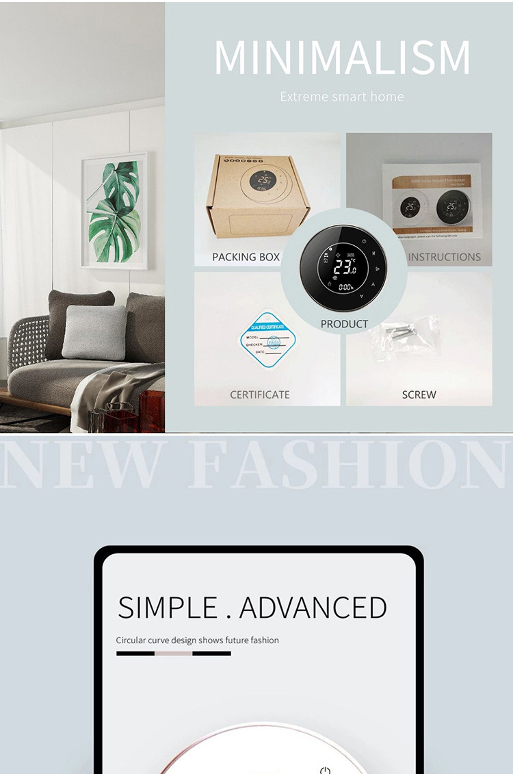 Home Backlight Circular AC Touch Screen Smart Wireless Thermostat Remote Control