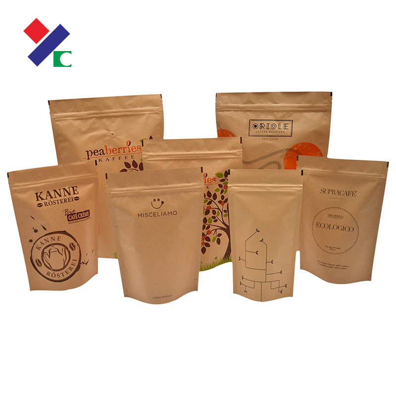 Doypack Brown Kraft Paper Stand Up Bags Gravure Printing With Zipper
