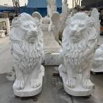 White Marble Lion Sculpture Outdoor Natural Stone Garden Animals Statue Hand