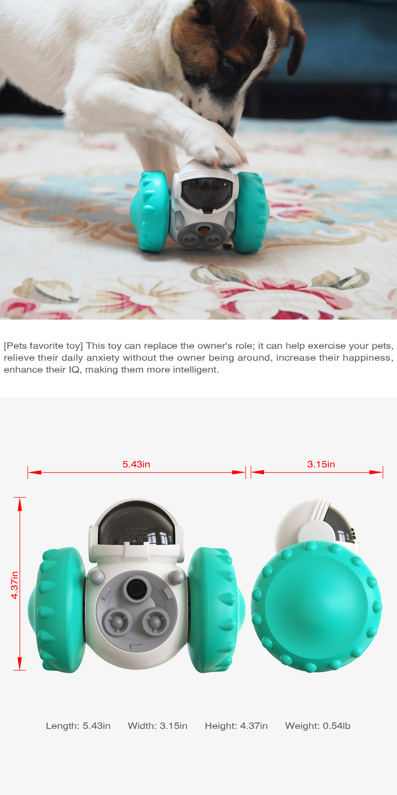 Pet Toy Playing ABS PC Fun IQ Treat Interactive Food Dispensing Ball Dogs and Cats Pet