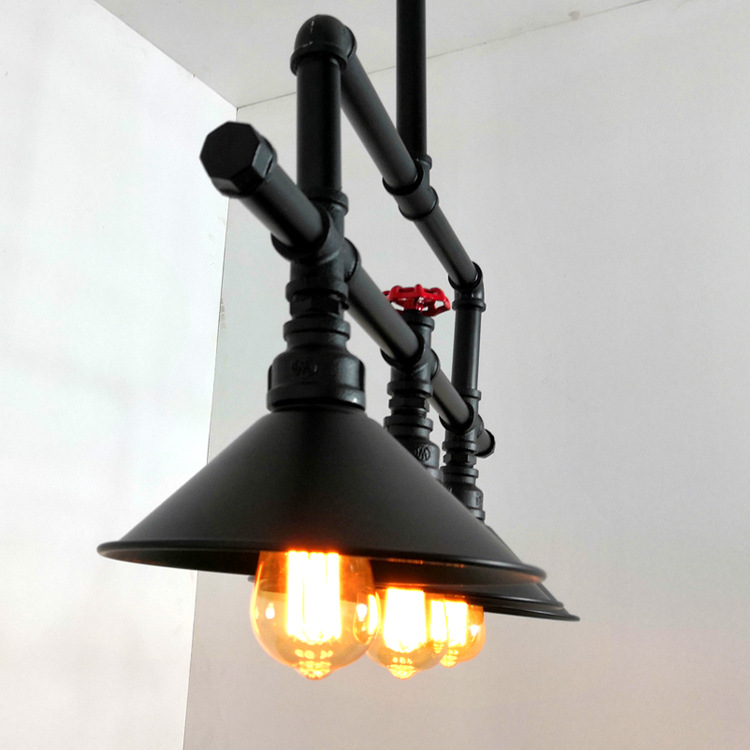 Vintage industrial wind and water pipe chandelier creative three end restaurant bar kitchen long lamp（WH-VP-226)
