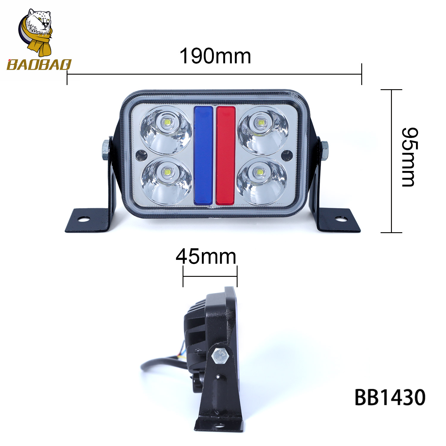 Rectangle 30W Red Blue Flash 80V Large View LED Work Light Outdoor Accessories