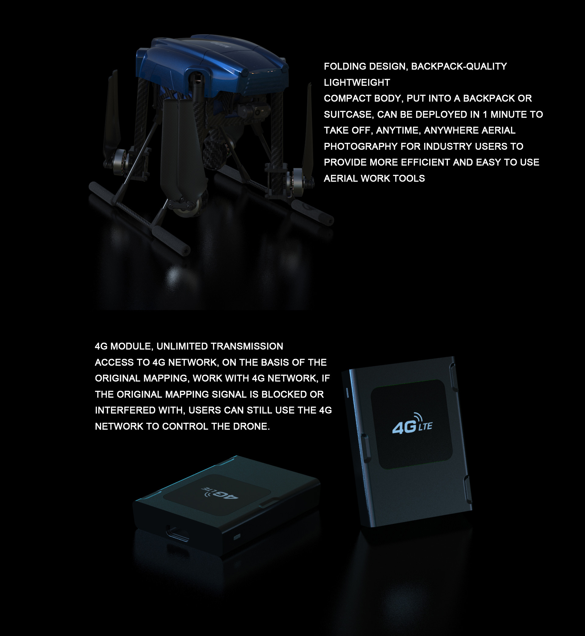 Foldable Industrial Grade Drone 1080P 10km With 10000mAh Battery HK-M100