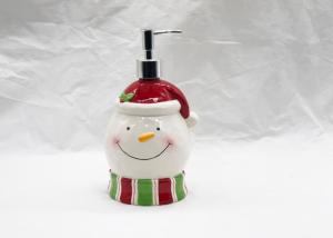 Quality Snowman Christmas Soap Dispenser , Cute Ceramic Lotion Dispenser Pump wholesale