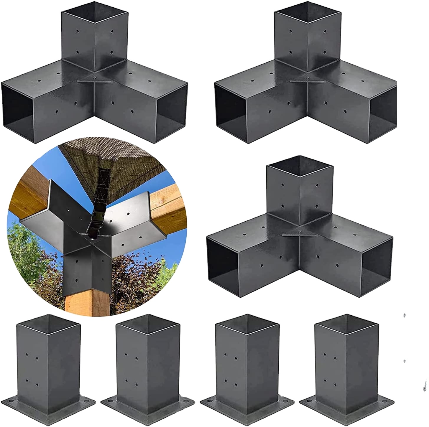 Wood Construction Black Electrophoretic Paint Spraying Metal Hardware Kit Pergola Extension Frame Corner Brackets