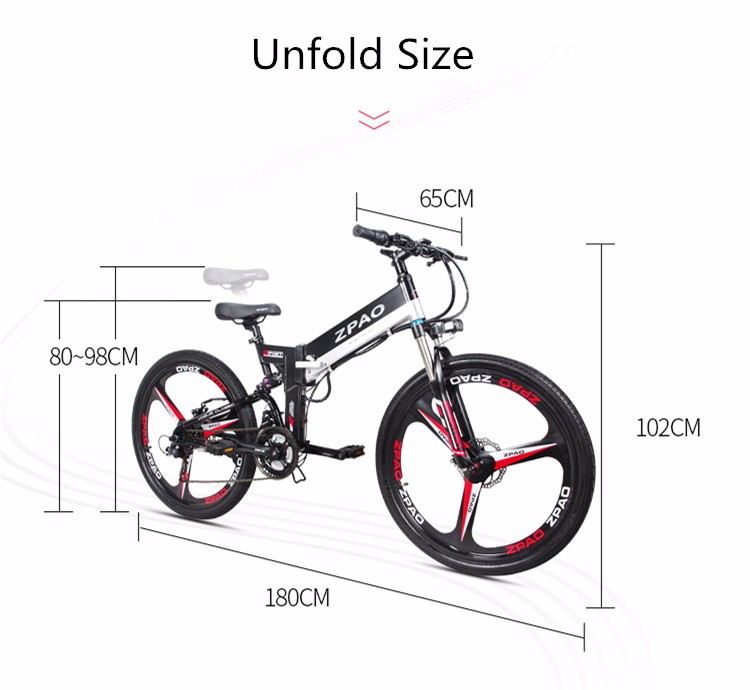 Disc Brake Folding Mountain Electric Bike Full Suspension 21 Speed 26 Inch Wheel