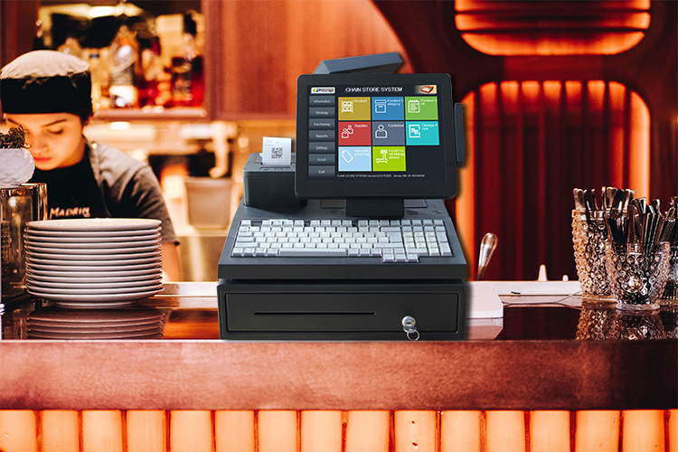 Supermarket Cash Register with 12 Inch Dual Display Built-in Printer and Keyboard