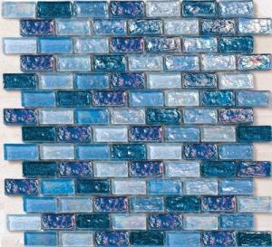 Quality Marine blue paving for bathroom waving glass mosaic tile wholesale