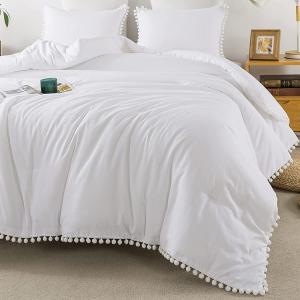 Quality 130 * 70 Fabric Density White Pom Pom Fringe Duvet Cover and Pillowcase Set 3 Pieces wholesale