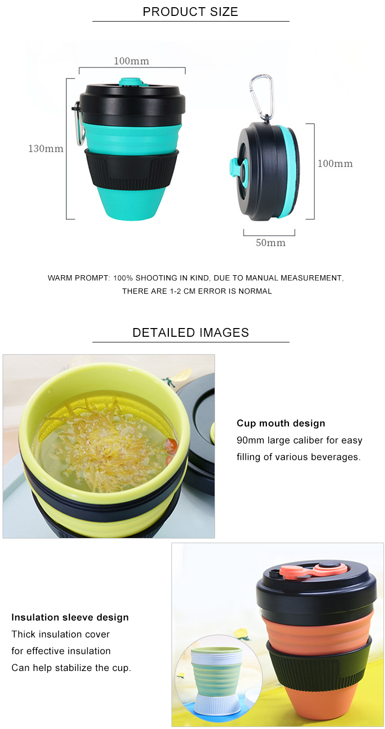 OEM ODM 450ML Novelty Collapsible Silicone Coffee Cup
