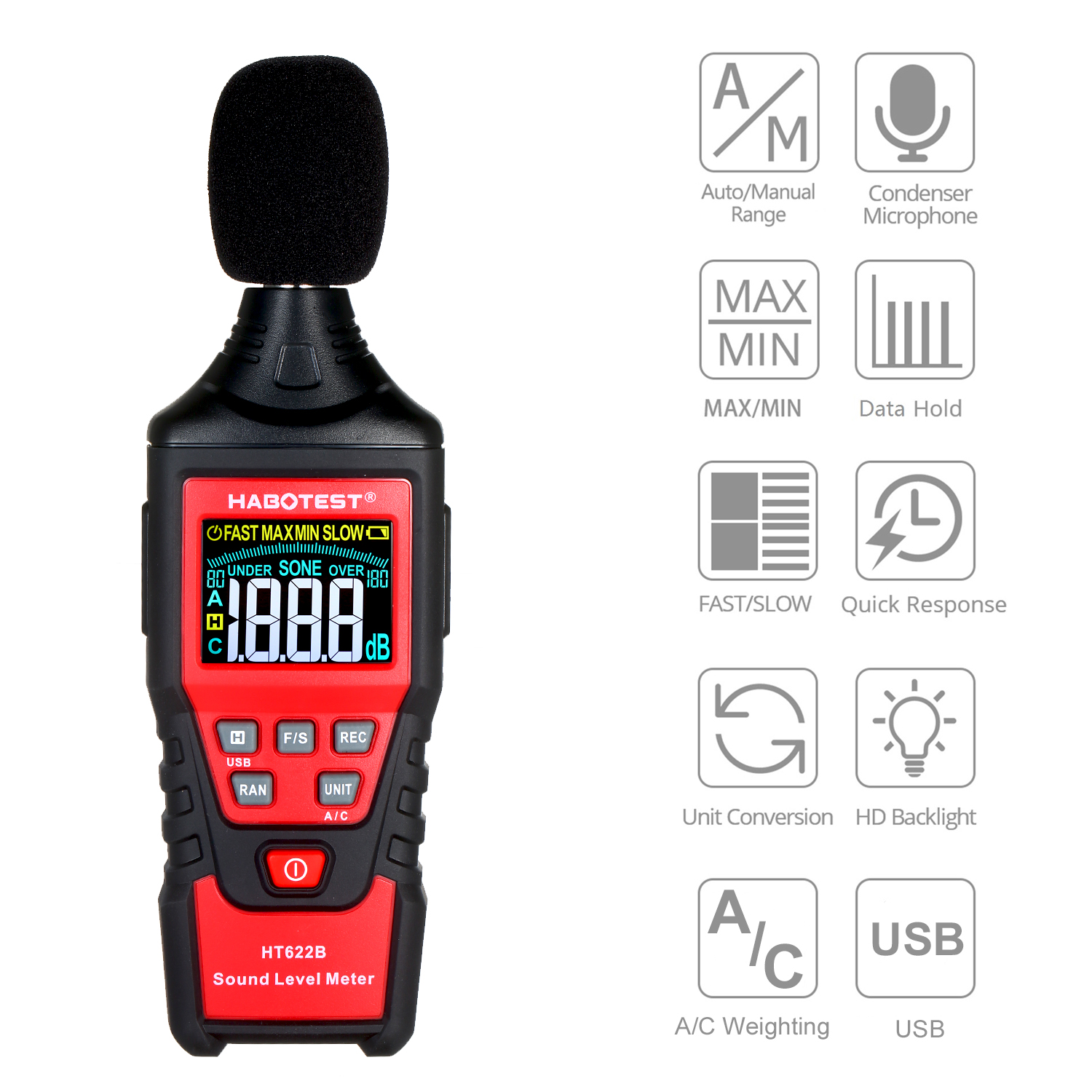 30dB Digital Decibel Meter , 30Hz Digital Audio Level Meter