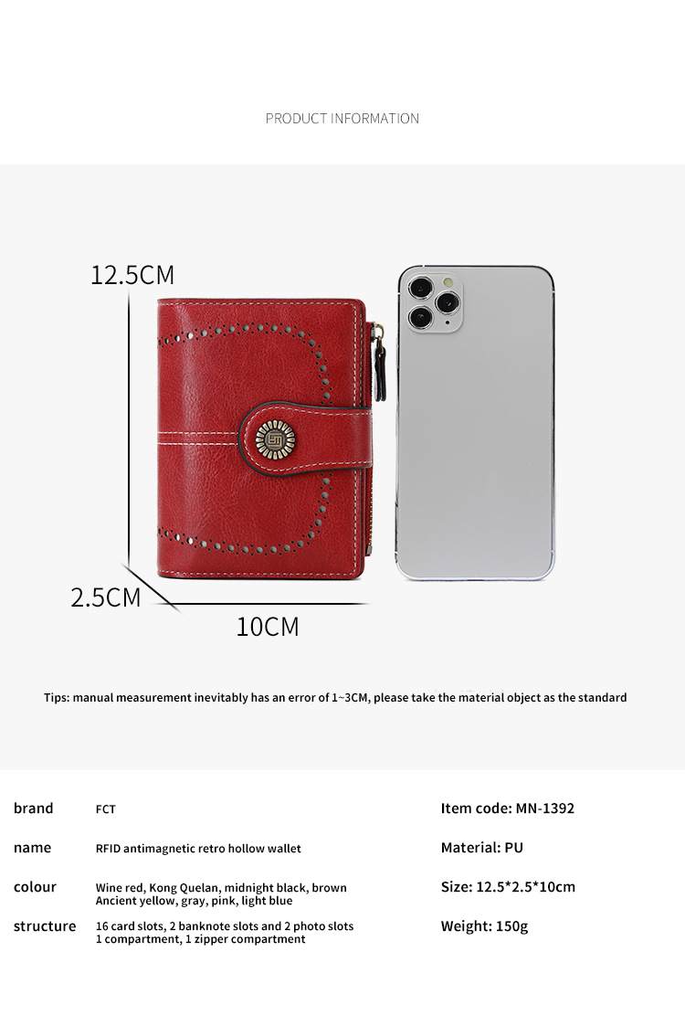 RFID Blocking Women's Leather Wallet with Small Bifold Design and Custom Logo Option