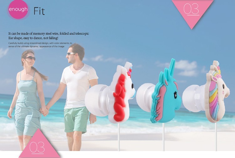 PVC Customized Promotional Gifts Cartoon Unicorn Earphone Wired Stereo Animal Shaped