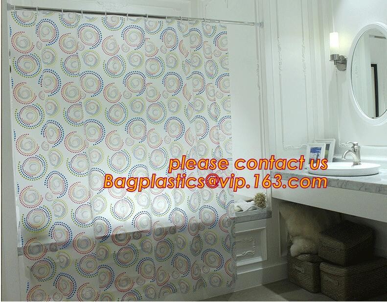 SCENERY PRINTING POLYESTER SHOWER CURTAIN, custom 3d eva shower curtain for bathroom, Popular cotton hooks polyester tex