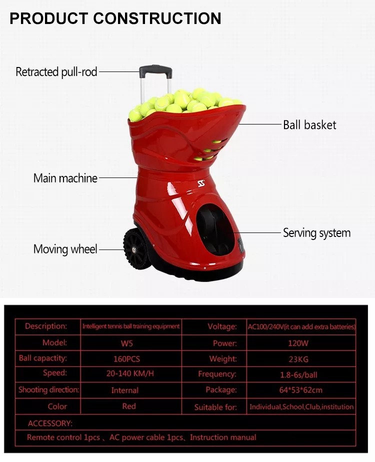 Brand New W5 Tennis Shooting Equipment Tennis Ball Canon Machine With CE Certificate