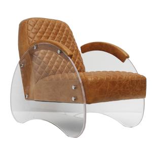 Quality Real Leather Light Brown Contemporary Acrylic Armchair Defaico Furniture wholesale