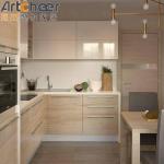 Minimalist Style Custom Solid Wood Kitchen Cabinets with Pure Acrylic Countertop