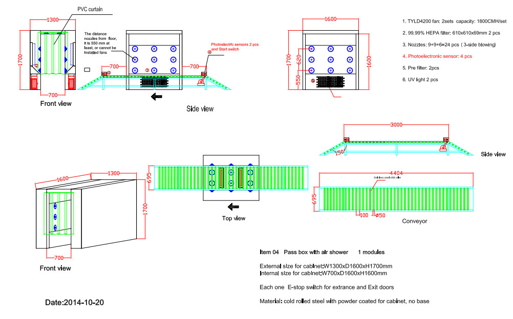 Automatic Door Opening Air Shower Pass Box , Cleanroom Pass Through Chambers