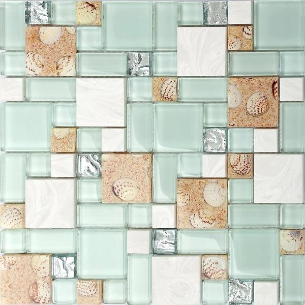 Resin White Lip Pearl Aqua Shell Mosaic Tile Mix Beach Conch For Glass