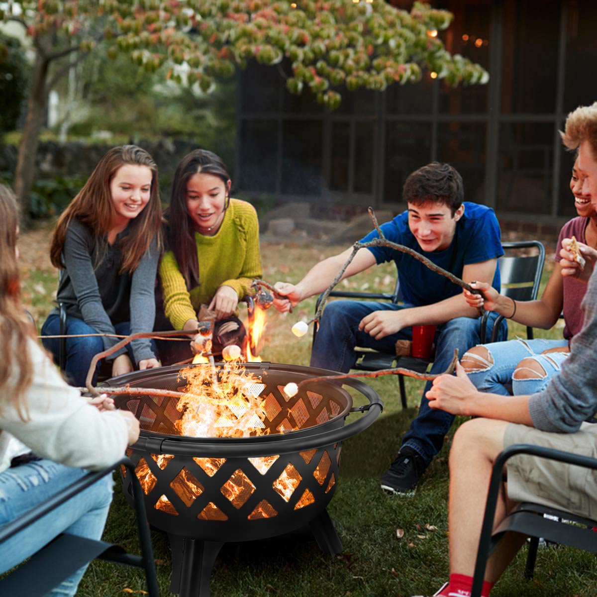 Charcoal Fire Pit for Outdoor and Indoor 30 Inch Steel Wood Burner BBQ Brazier Grill