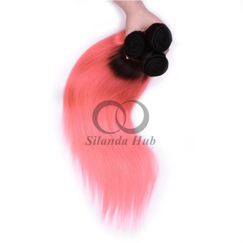 #T1B/Pink Straight Remy Human Hair Bundles Sew In Weave Bundles Brazilian Bundle Deals