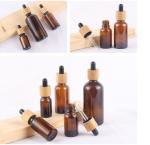 Glossy Amber Color Bamboo Essential Oil Glass Dropper Bottle Wood Cap Glass