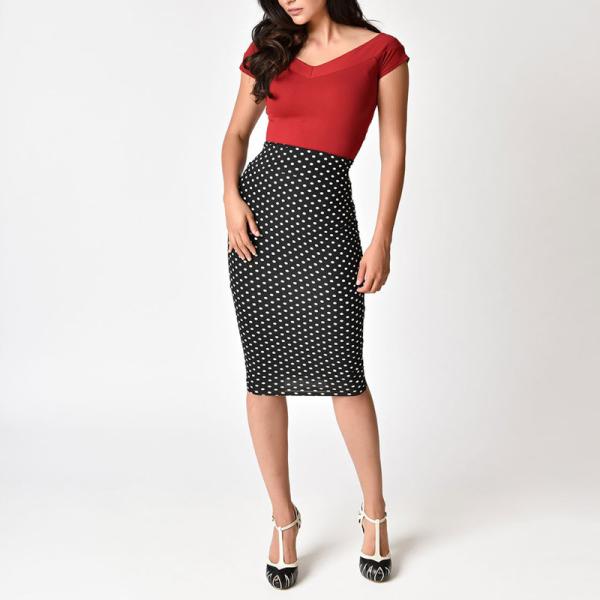 Women sexy polka dot 3/4 formal skirt