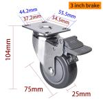 3 Inch Metal Caster Wheels Industrial Light Duty Castors 3723P-77