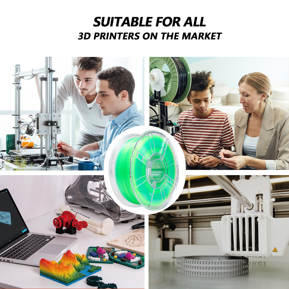 Gradient PLA Plus 3D Printer Filament 1.75mm+/-0.02mm, Transparent Dual Color Blue Green PLA+ Filameent 1kg Spool