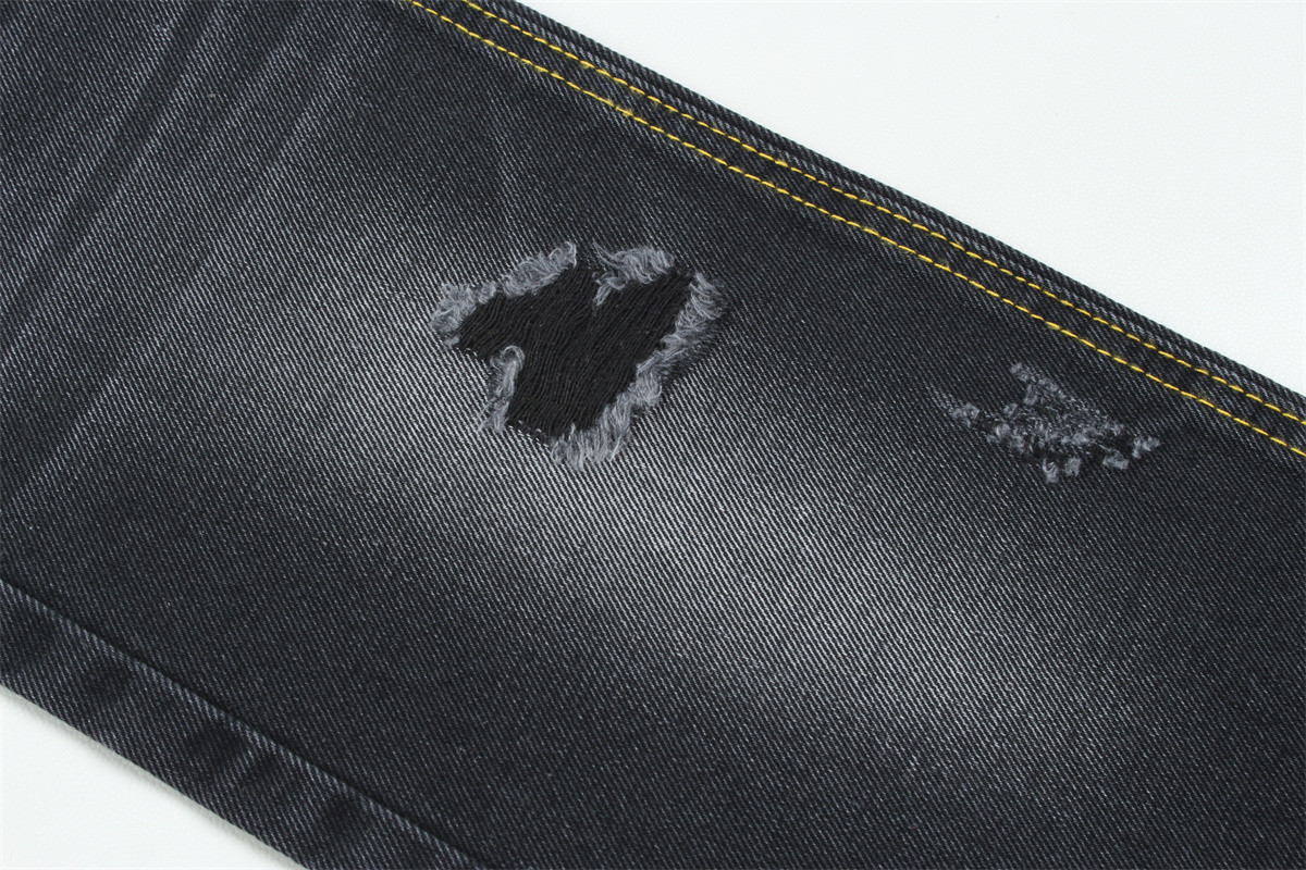 11oz Denim Fabric Rigid 56%C 44%P Black And Black Backside Full Width 180cm