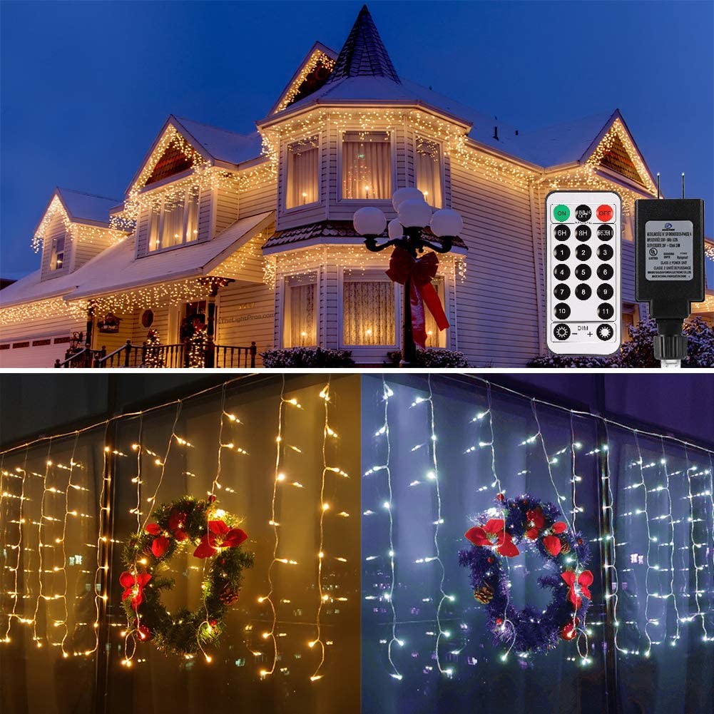Outdoor Multifunction Plug In LED Icicle Lights 600 LED With Timer