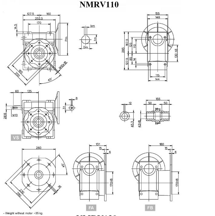 Cast Iron Housing Nmrv Worm Gear Reducer Rv110 High Safety Simple Installation