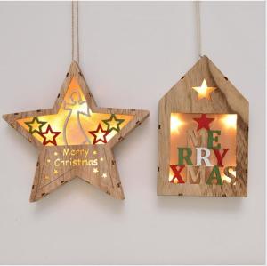 Quality hanging wooden crafts with led light pendant star house wall decor for christmas home decoration wholesale