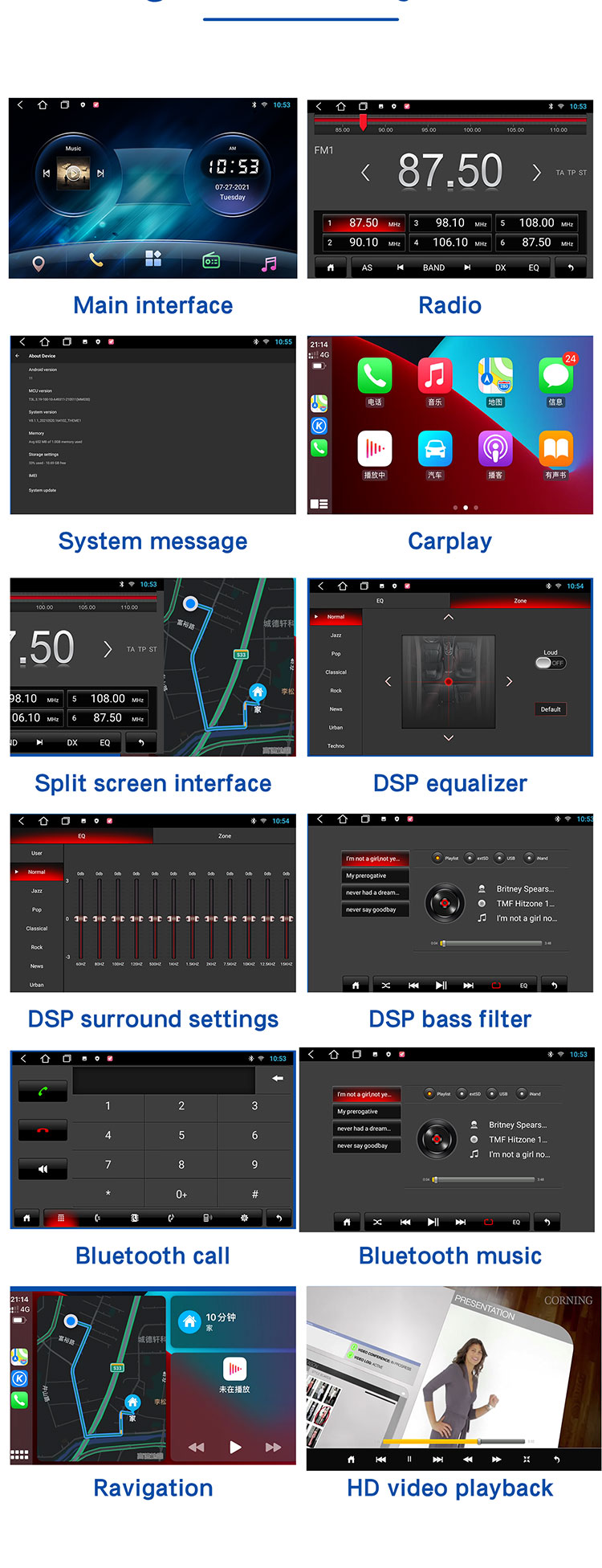 QELD/Knob Player Car Media Player with Full Fit Display Screen and Color Buttom Light