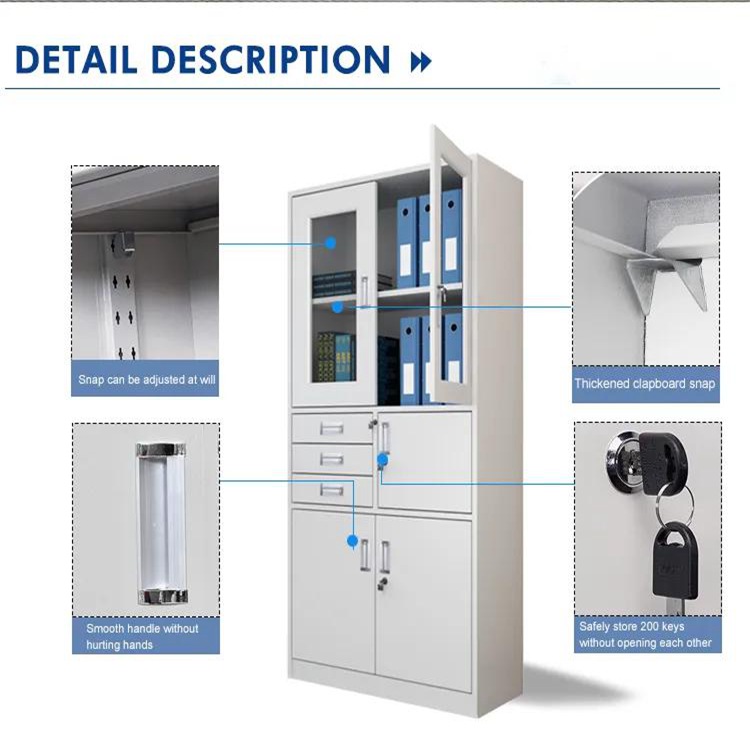 Easy Assembling Office Cabinets with Locks and Glass Doors Heavy Duty Metal Construction