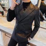 Men's Suede Suit Jacket Business Casual Style Slim Fit Blazer for Men Leather
