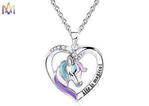 Quality Magical Gift Fadeless SS Rainbow Unicorn Necklace wholesale