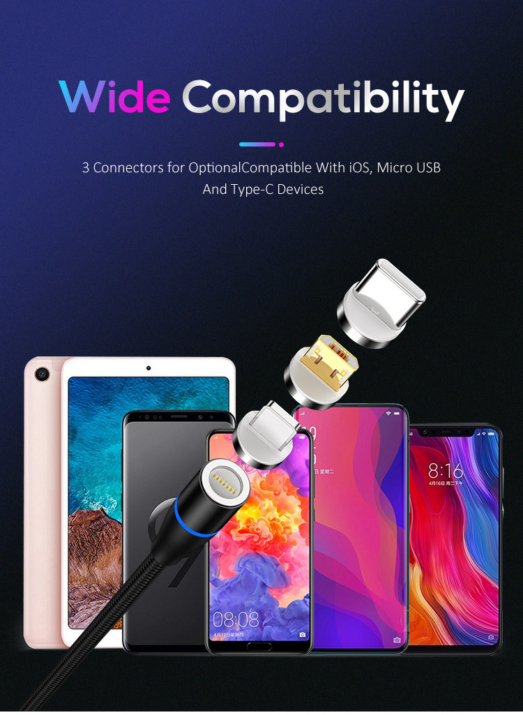 LED 3 In 1 5V 3A 9V Magnetic Lightning Charging Cable